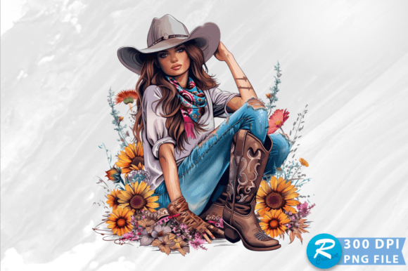 Cowgirl with Cowboy Boots Flowers PNG Graphics and Crafts Review