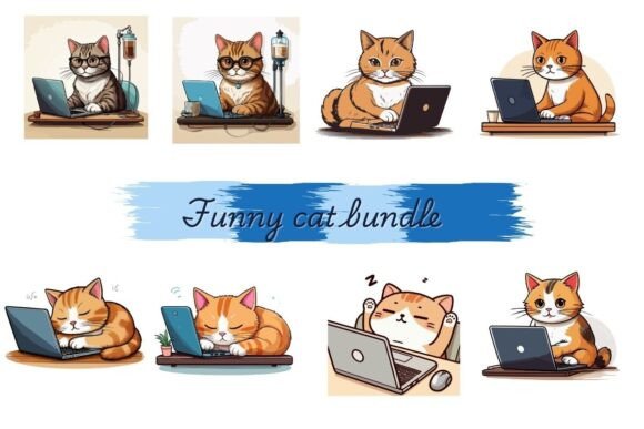 Funny Lazy Cat Working on Laptop Bundle Graphics and Crafts Review