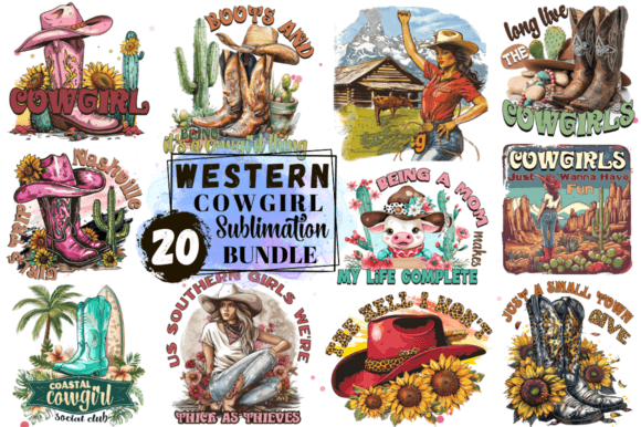 Western Cowgirl Sublimation PNG Bundle for Crafts and Graphics